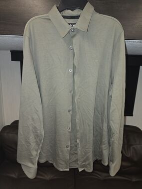 Calvin Klein Olive Green Button-Front Long-Sleeve Polo Shirt